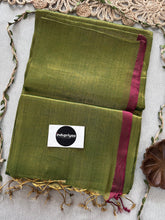 Indupriyaa Mehndi Marun Border Handloom Tissue Cotton Saree